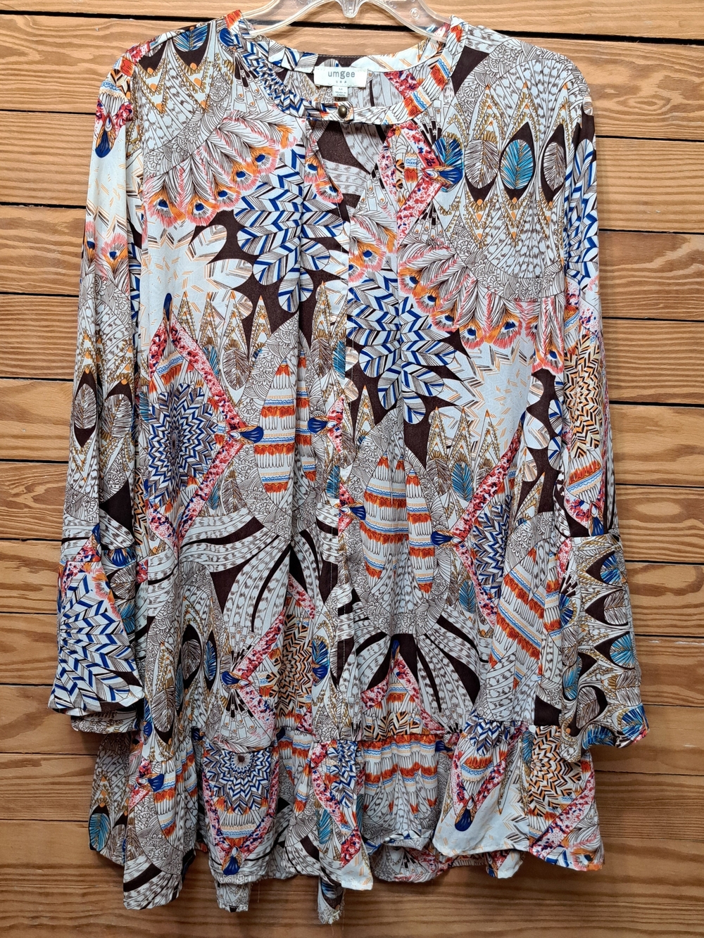 Umgee Printed Peasant Blouse - Multicolor